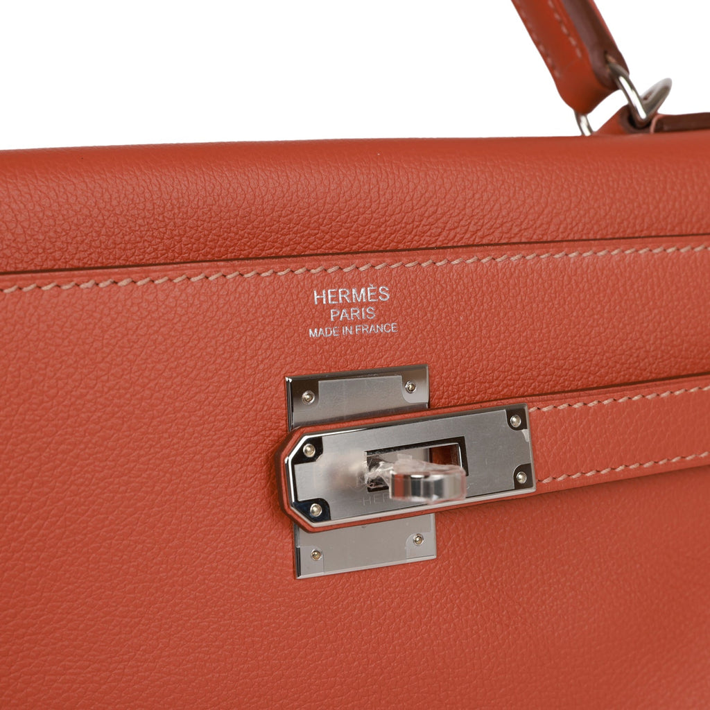 Hermès Kelly Retourne 32 Blush Verso Evercolor Palladium Hardware