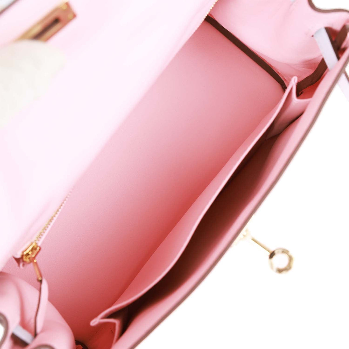 Hermès Special Order (HSS) Kelly Retourne 25 Rose Sakura and Bleu Brume Swift Permabrass Hardware