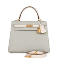 Hermès Special Order (HSS) Kelly Sellier 25 Gris Perle and Nata Chevre Brushed Gold Hardware