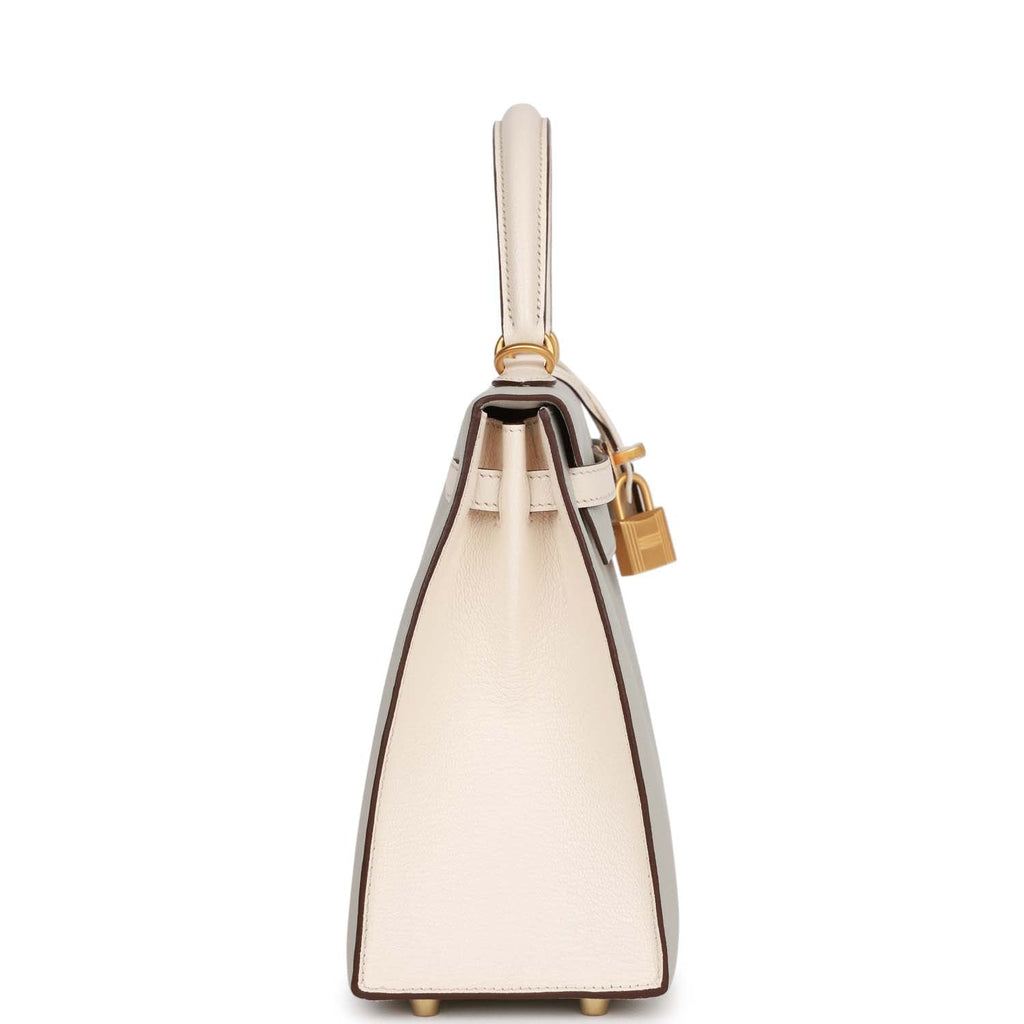Hermès Special Order (HSS) Kelly Sellier 25 Gris Perle and Nata Chevre Brushed Gold Hardware