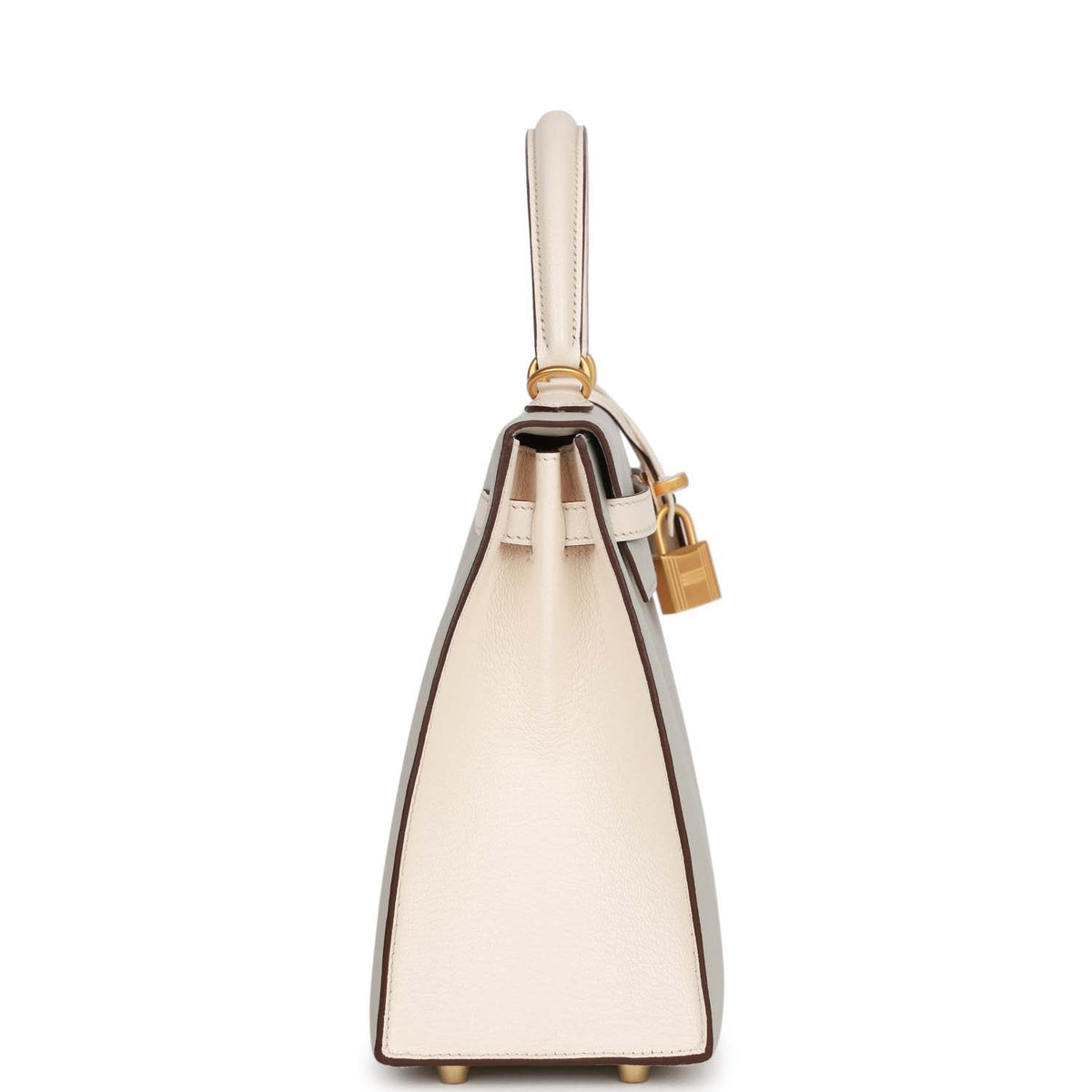 Hermès Special Order (HSS) Kelly Sellier 25 Gris Perle and Nata Chevre Brushed Gold Hardware
