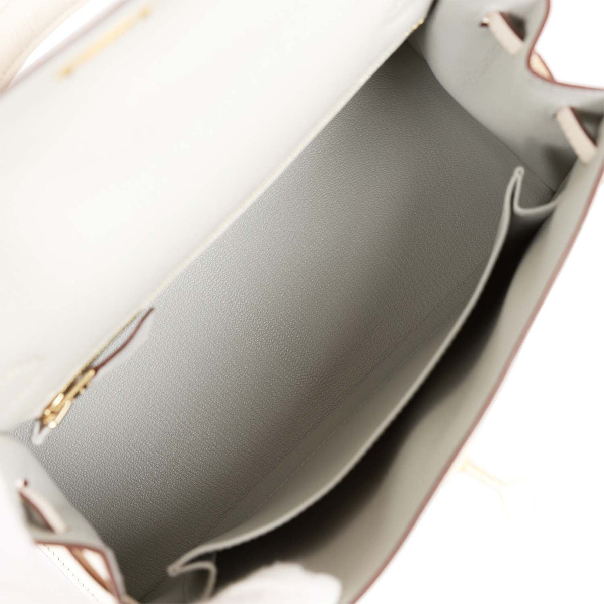 Hermès Special Order (HSS) Kelly Sellier 25 Gris Perle and Nata Chevre Brushed Gold Hardware
