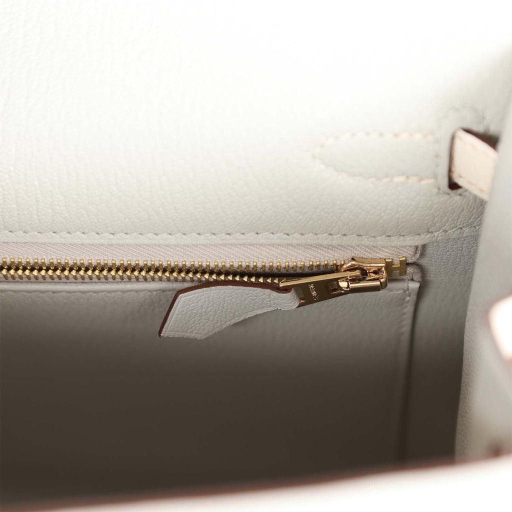 Hermès Special Order (HSS) Kelly Sellier 25 Gris Perle and Nata Chevre Brushed Gold Hardware