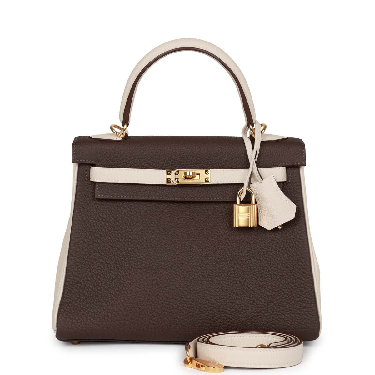 Hermès Special Order (HSS) Kelly Retourne 25 Ebene and Craie Togo Gold Hardware
