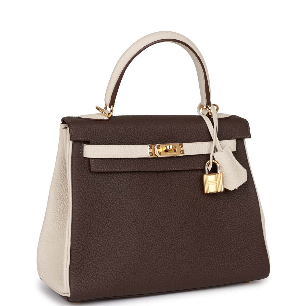 Hermès Special Order (HSS) Kelly Retourne 25 Ebene and Craie Togo Gold Hardware