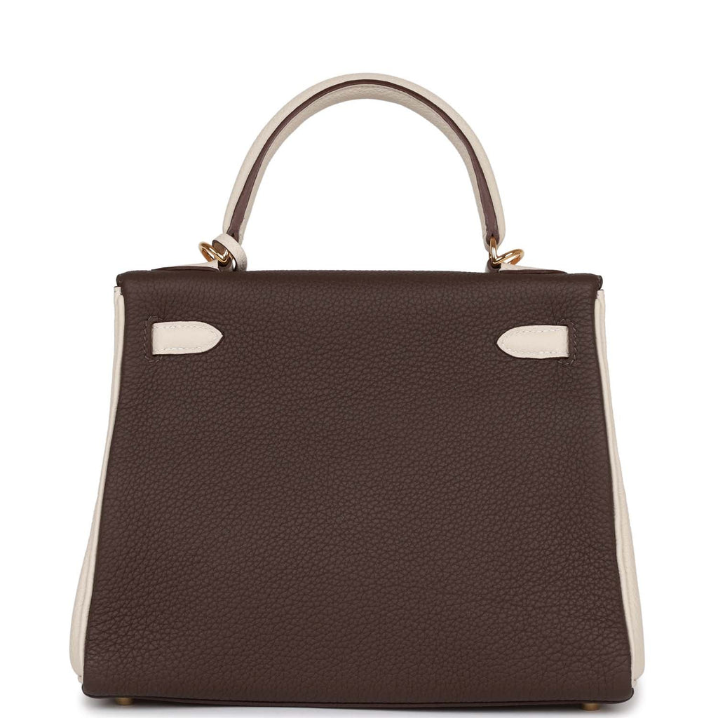 Hermès Special Order (HSS) Kelly Retourne 25 Ebene and Craie Togo Gold Hardware