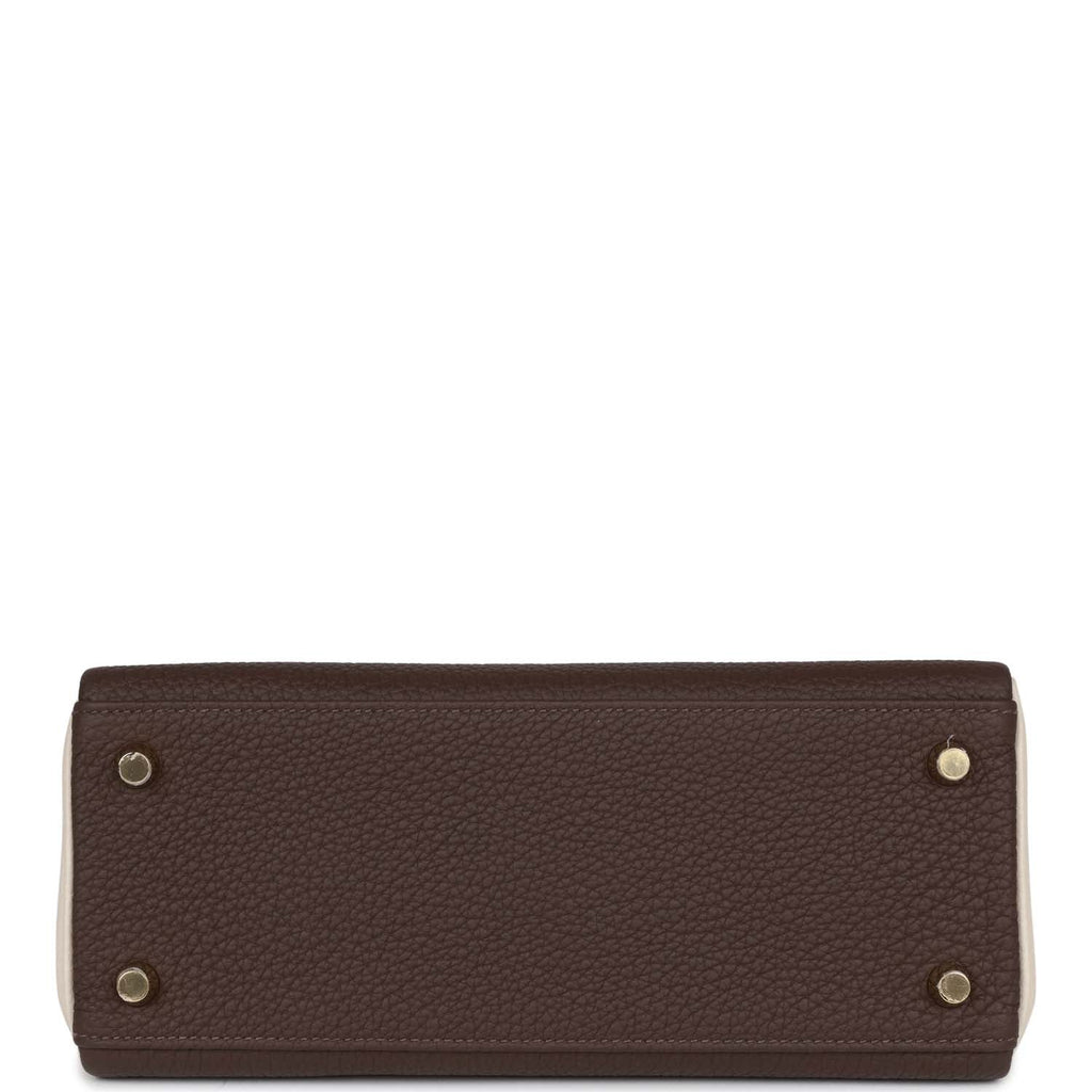 Hermès Special Order (HSS) Kelly Retourne 25 Ebene and Craie Togo Gold Hardware