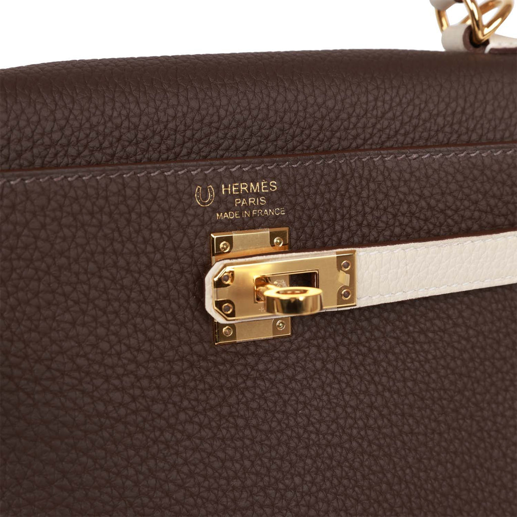 Hermès Special Order (HSS) Kelly Retourne 25 Ebene and Craie Togo Gold Hardware