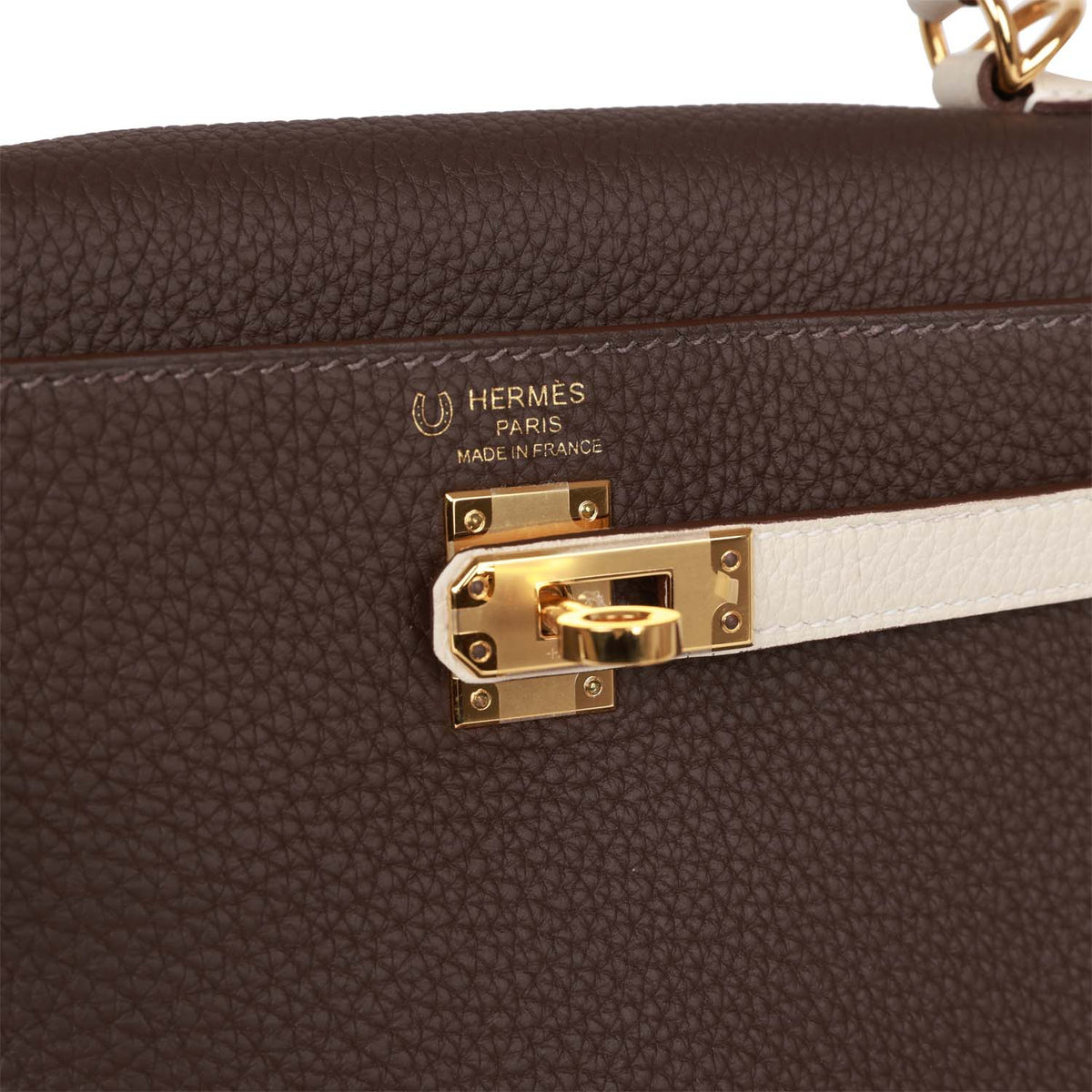 Hermès Special Order (HSS) Kelly Retourne 25 Ebene and Craie Togo Gold Hardware
