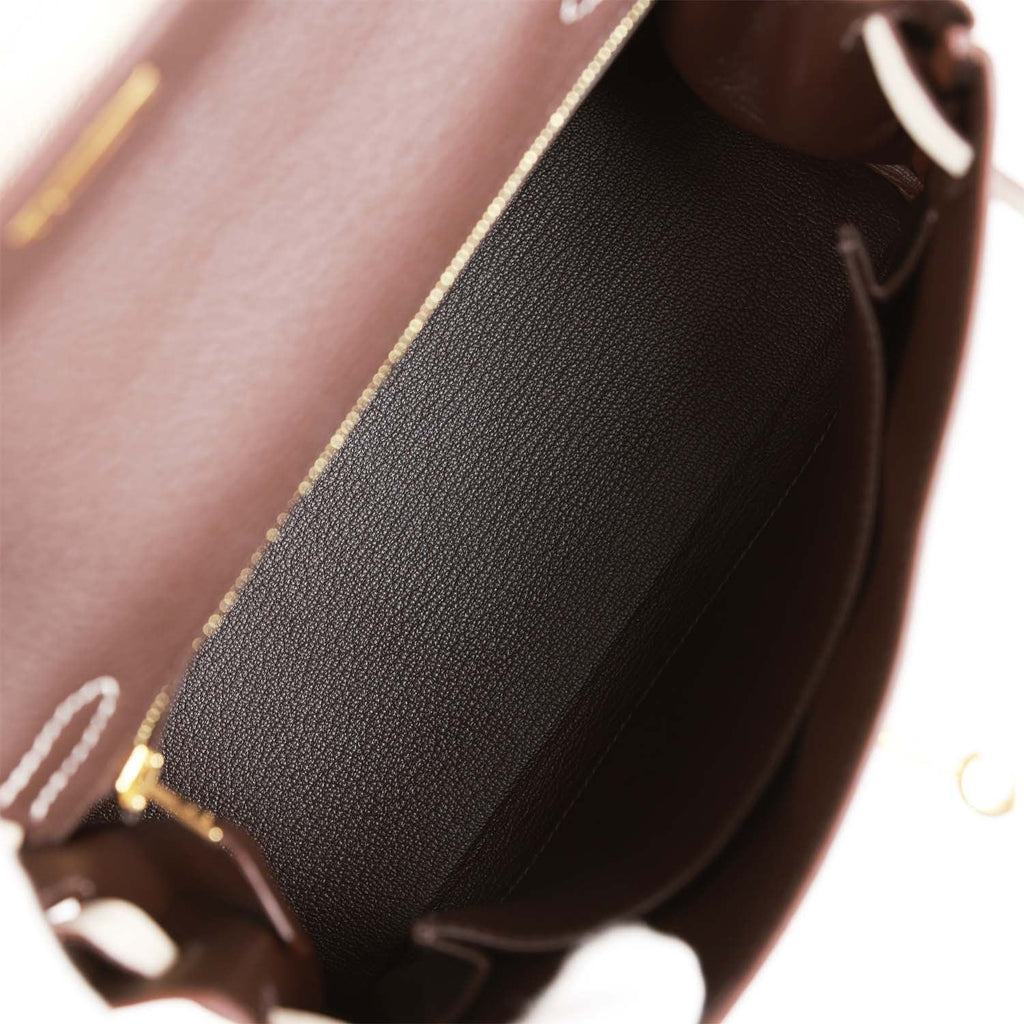 Hermès Special Order (HSS) Kelly Retourne 25 Ebene and Craie Togo Gold Hardware