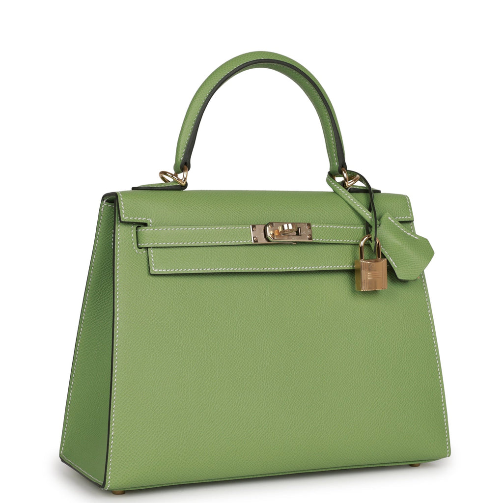 Hermès Special Order (HSS) Kelly Sellier 25 Vert Criquet Epsom Permabrass Hardware