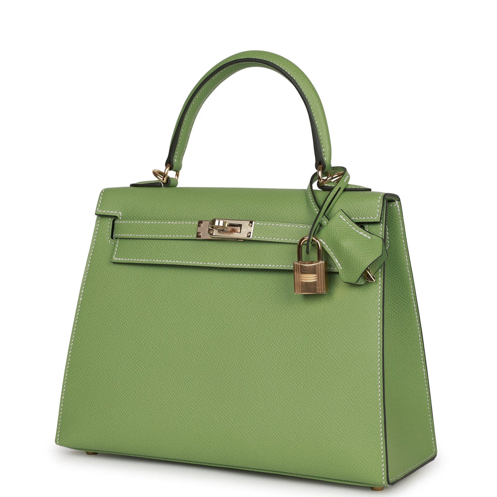 Hermès Special Order (HSS) Kelly Sellier 25 Vert Criquet Epsom Permabrass Hardware