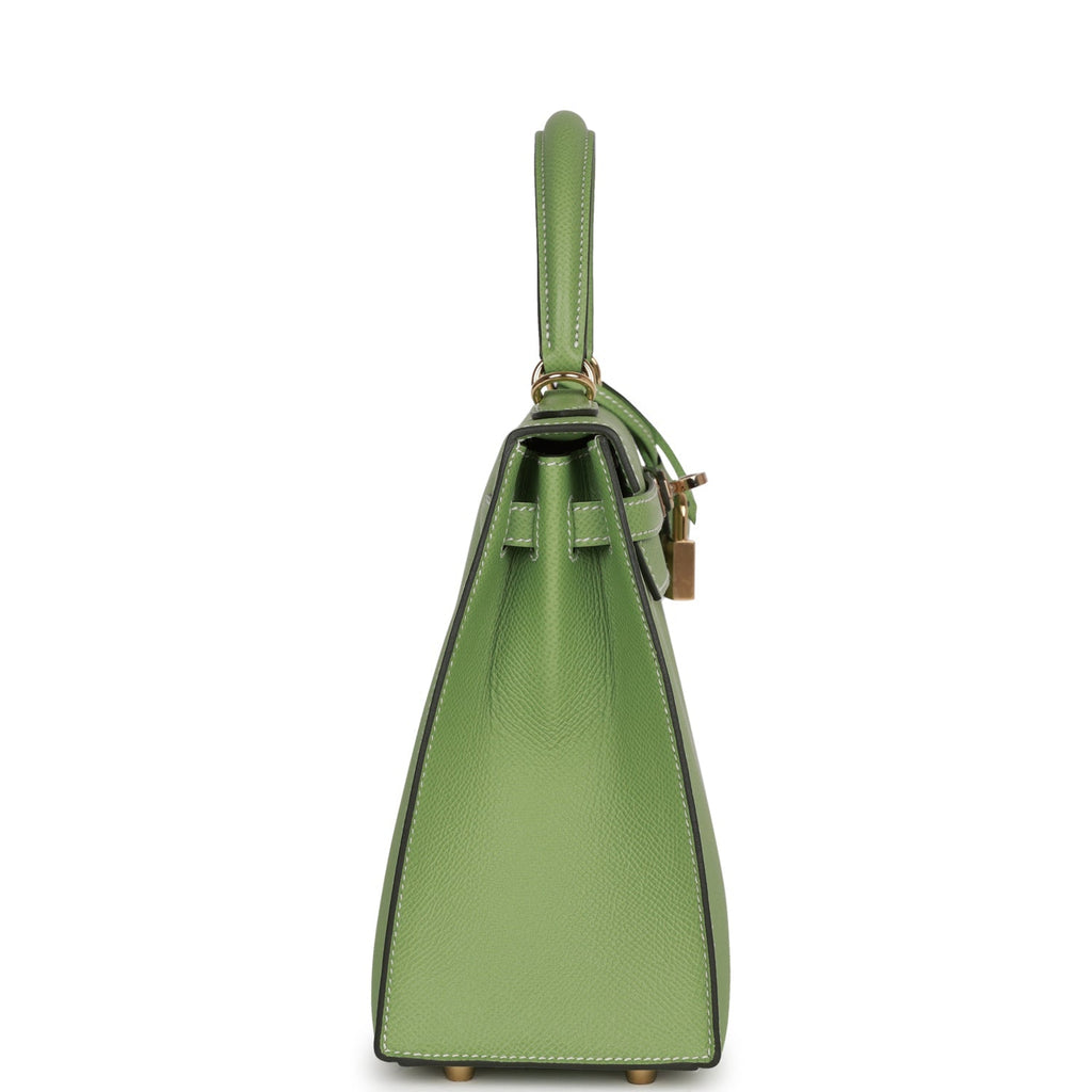 Hermès Special Order (HSS) Kelly Sellier 25 Vert Criquet Epsom Permabrass Hardware