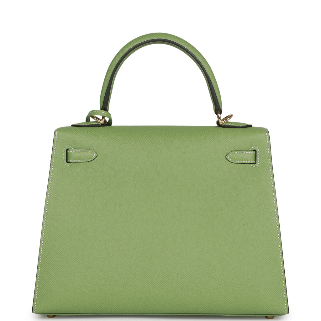 Hermès Special Order (HSS) Kelly Sellier 25 Vert Criquet Epsom Permabrass Hardware