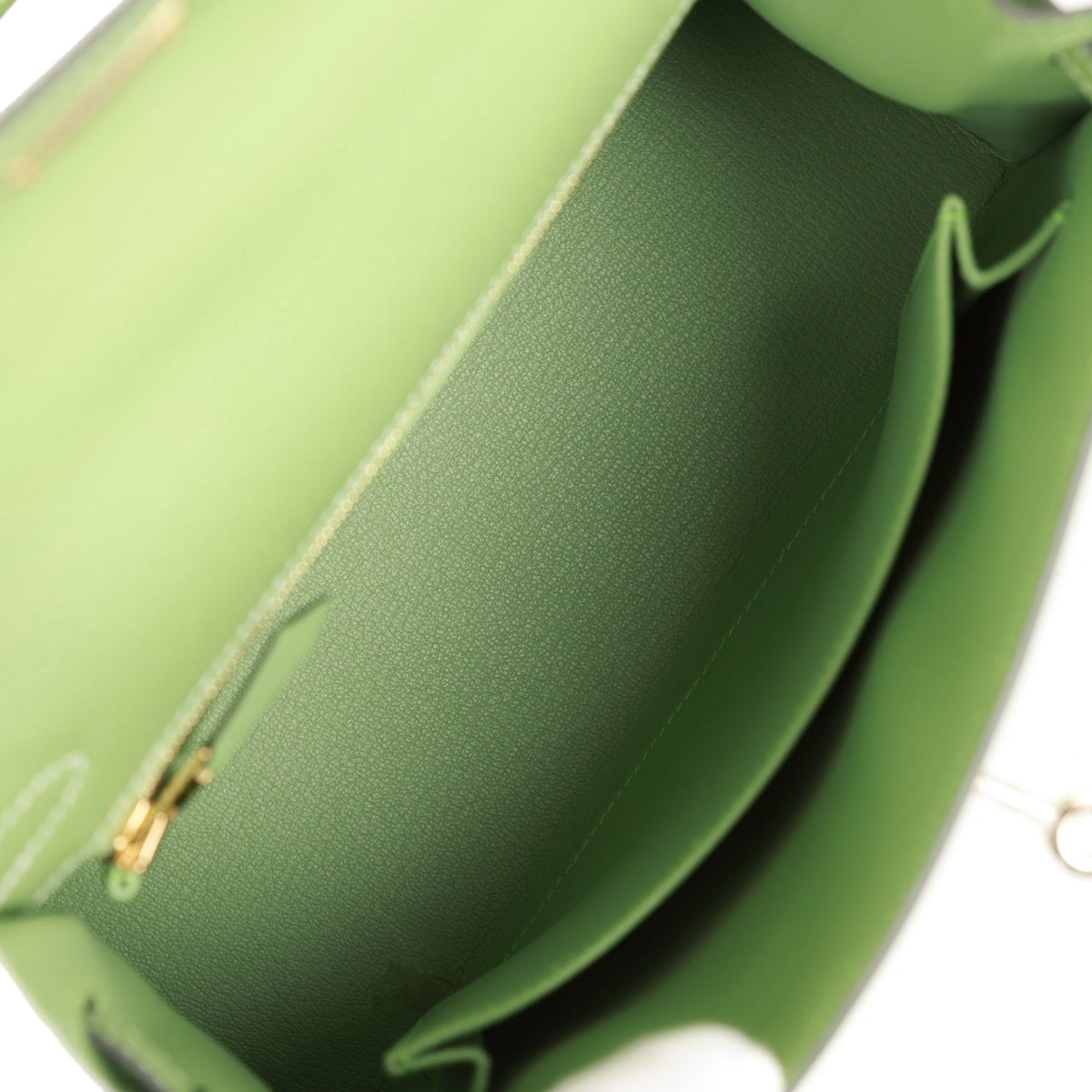Hermès Special Order (HSS) Kelly Sellier 25 Vert Criquet Epsom Permabrass Hardware