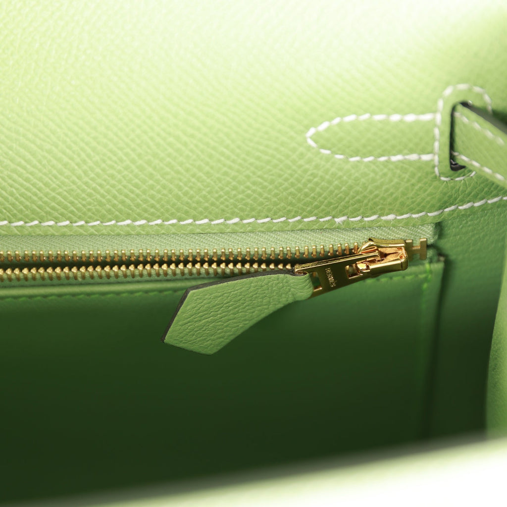 Hermès Special Order (HSS) Kelly Sellier 25 Vert Criquet Epsom Permabrass Hardware