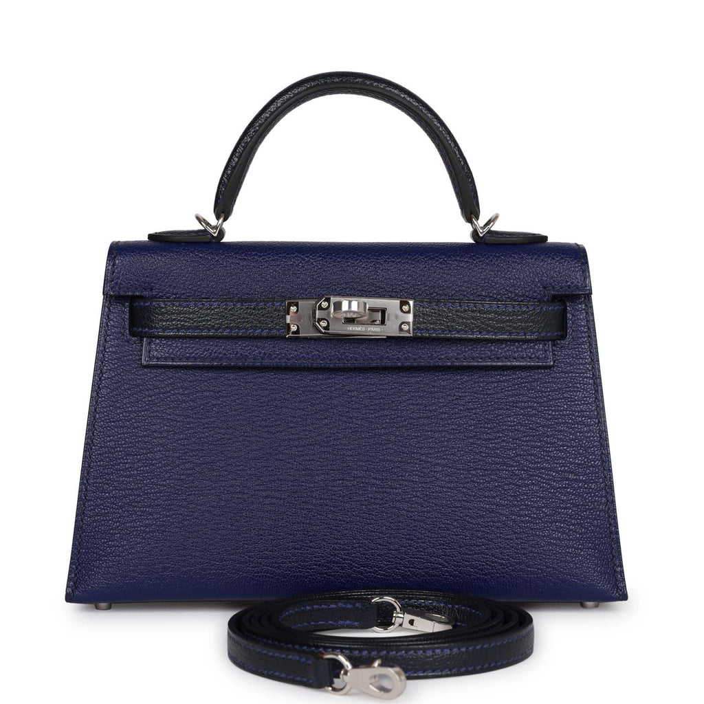 Hermès Special Order (HSS) Kelly Sellier 20 Bleu Encre and Bleu Indigo Chevre Mysore Palladium Hardware