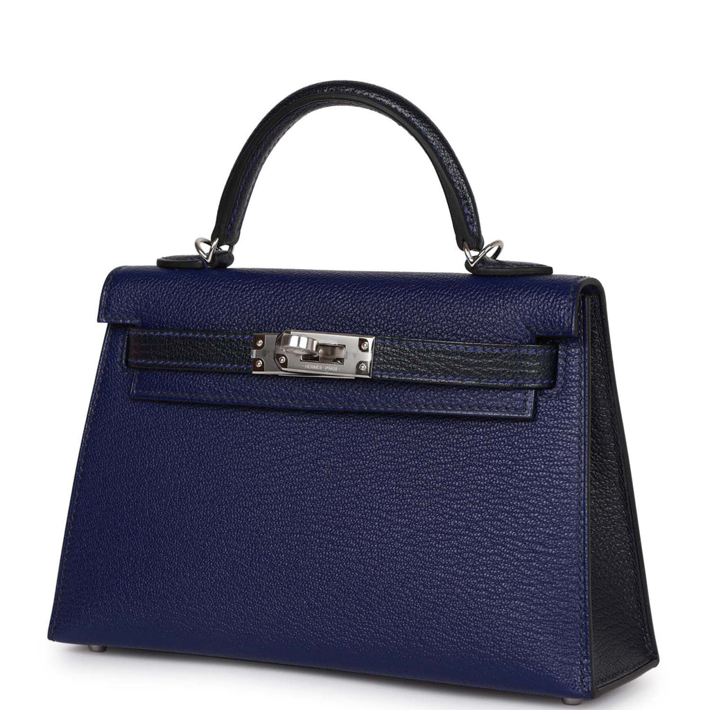 Hermès Special Order (HSS) Kelly Sellier 20 Bleu Encre and Bleu Indigo Chevre Mysore Palladium Hardware