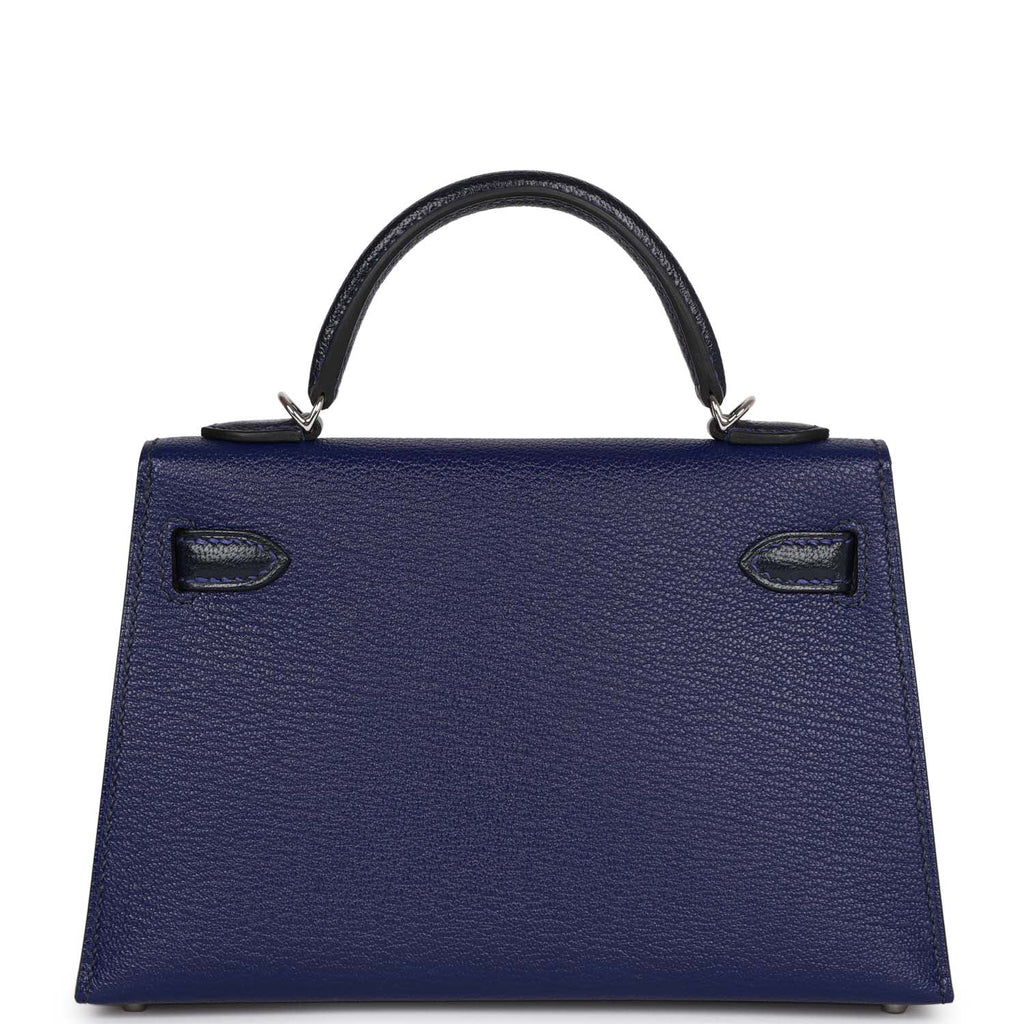 Hermès Special Order (HSS) Kelly Sellier 20 Bleu Encre and Bleu Indigo Chevre Mysore Palladium Hardware