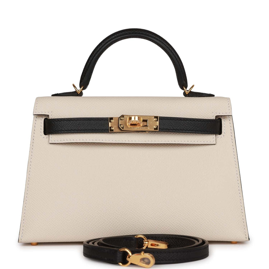 Hermès Special Order (HSS) Kelly Sellier 20 Craie and Black Epsom Gold Hardware