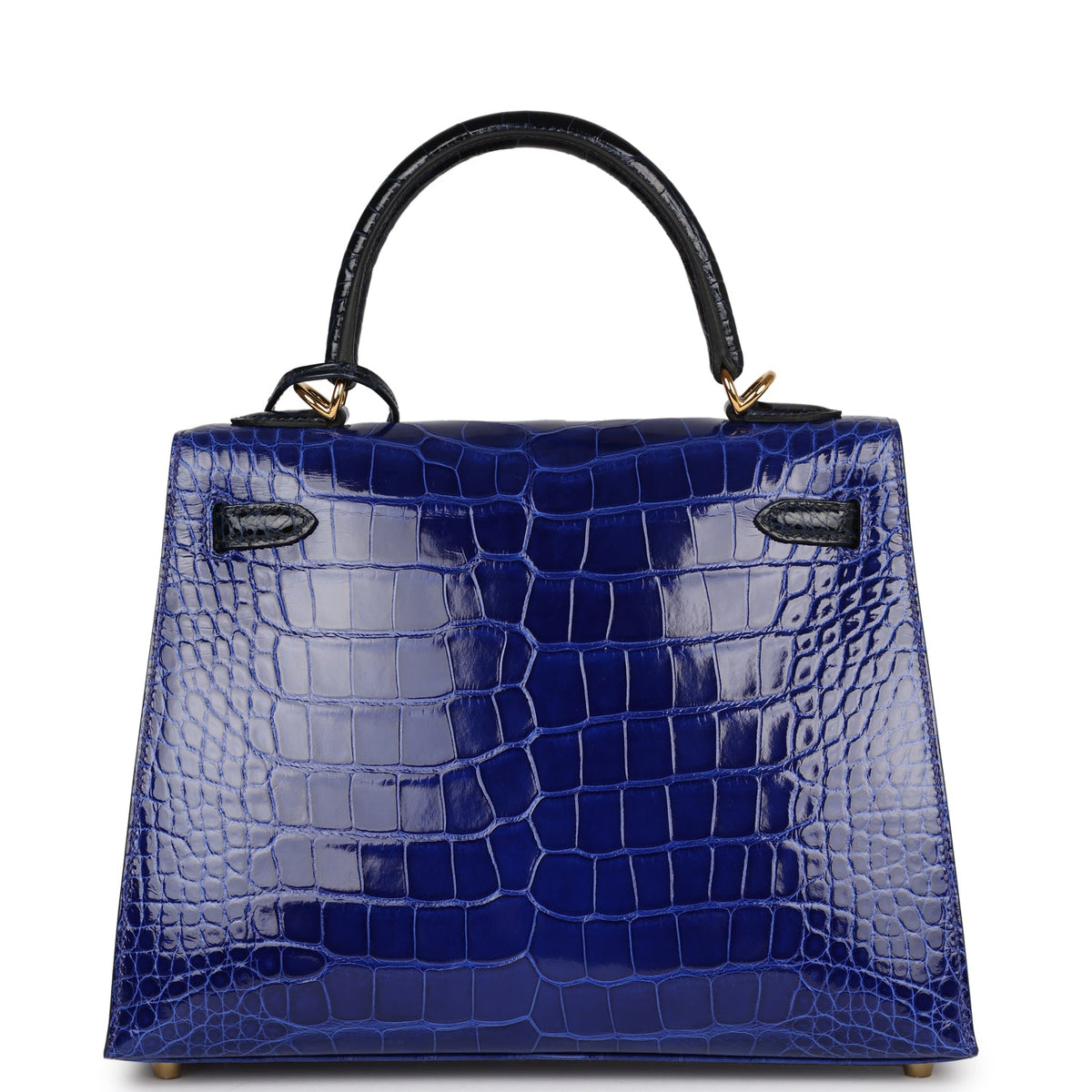 Hermès Special Order (HSS) Kelly Sellier 25 Bleu Electric and Bleu Marine Shiny Faux Leather Gold Hardware