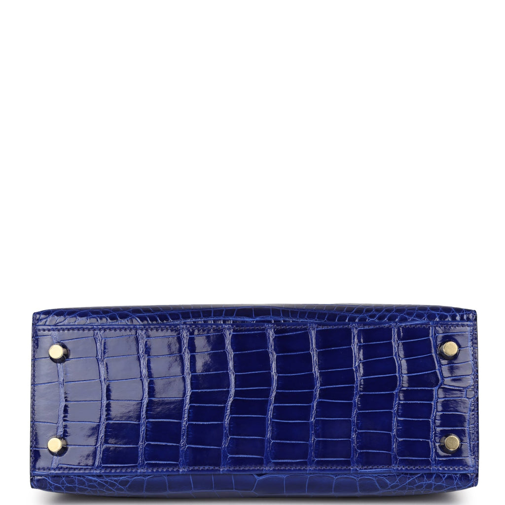 Hermès Special Order (HSS) Kelly Sellier 25 Bleu Electric and Bleu Marine Shiny Faux Leather Gold Hardware
