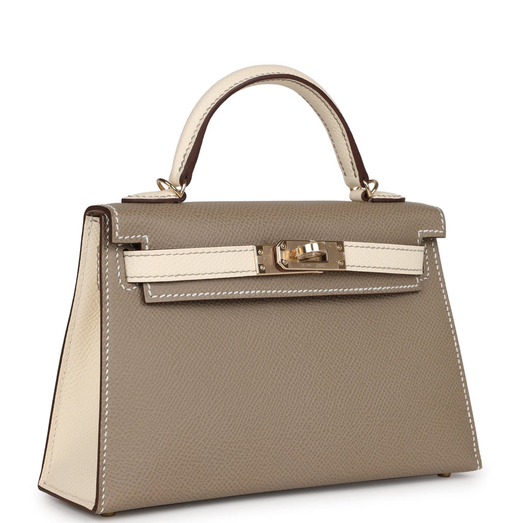 Hermès Special Order (HSS) Kelly 20 Nata and Gris Asphalte Epsom Sellier Gold Hardware
