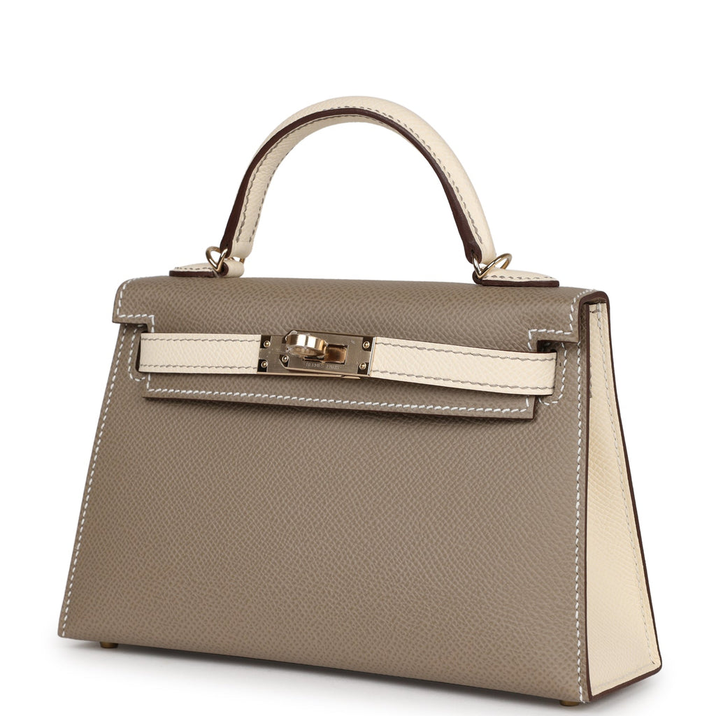Hermès Special Order (HSS) Kelly 20 Nata and Gris Asphalte Epsom Sellier Gold Hardware