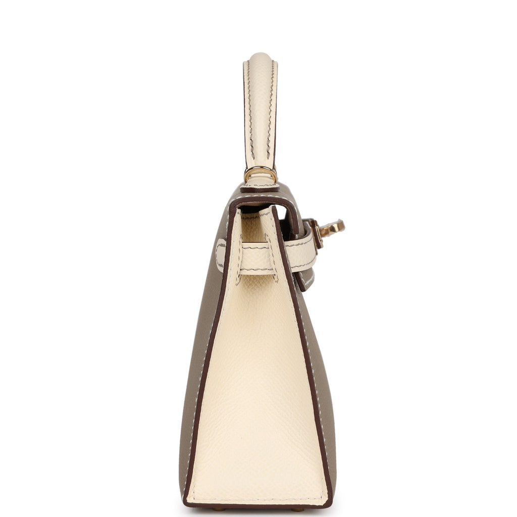 Hermès Special Order (HSS) Kelly 20 Nata and Gris Asphalte Epsom Sellier Gold Hardware