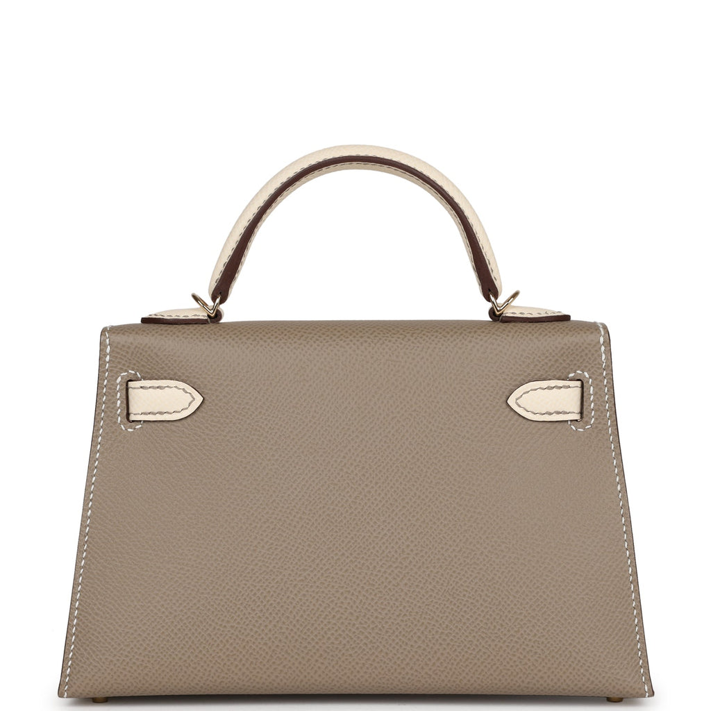 Hermès Special Order (HSS) Kelly 20 Nata and Gris Asphalte Epsom Sellier Gold Hardware