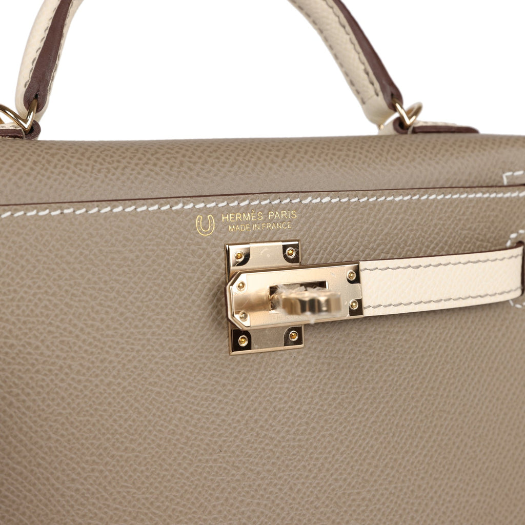 Hermès Special Order (HSS) Kelly 20 Nata and Gris Asphalte Epsom Sellier Gold Hardware