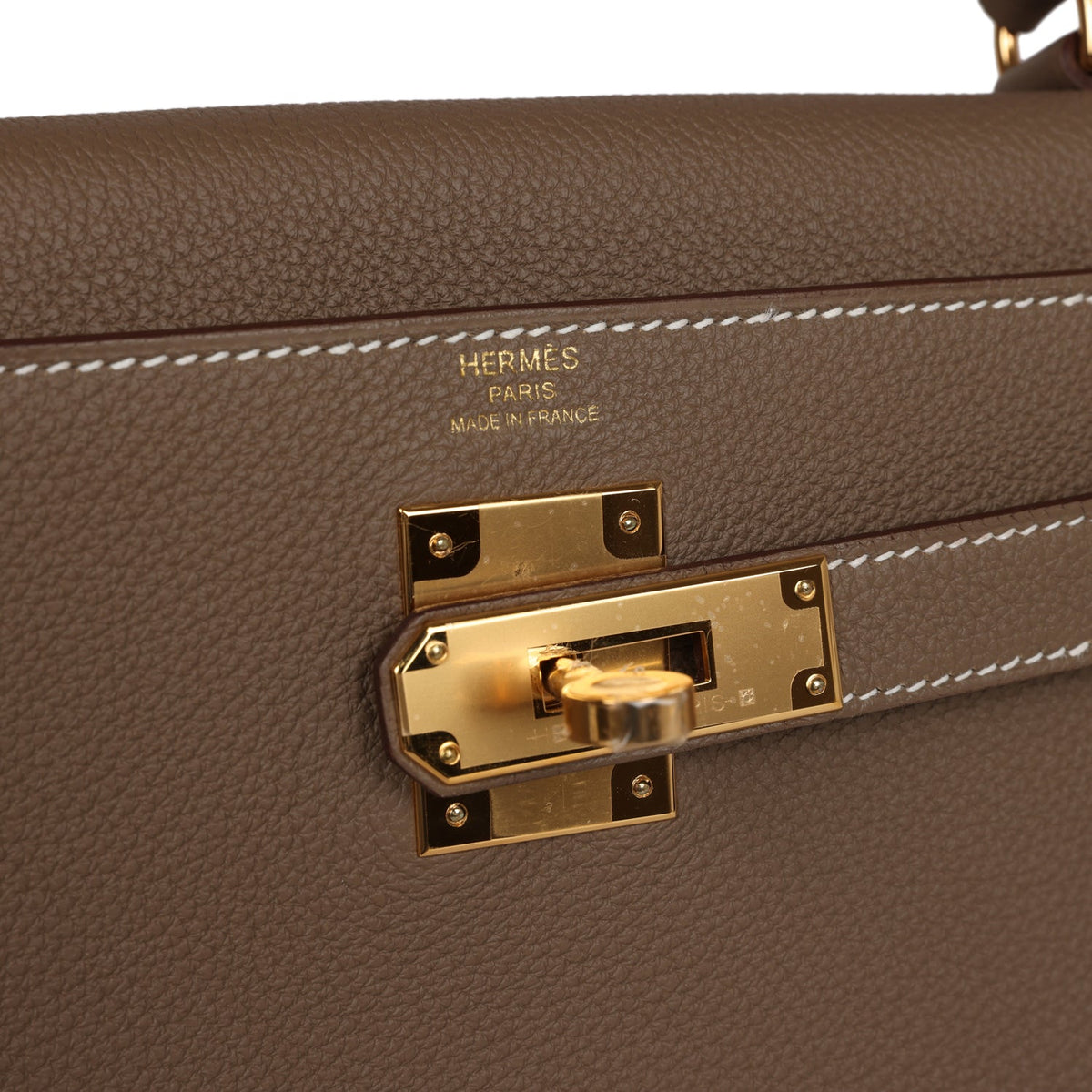 Hermès Kelly Retourne 28 Etoupe Togo Gold Hardware