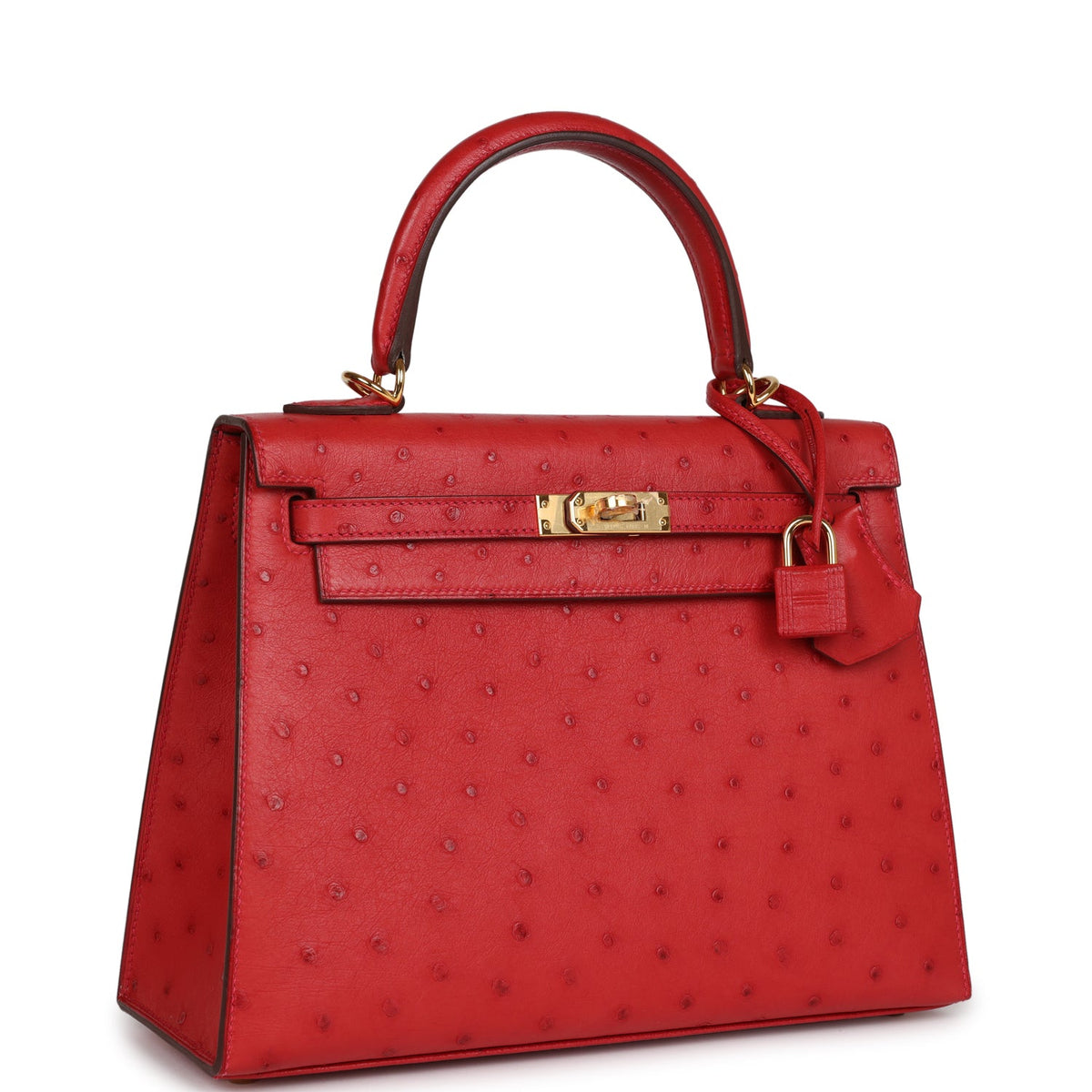 Hermès Special Order (HSS) Kelly Sellier 25 Rouge Vif Verso Ostrich Gold Hardware