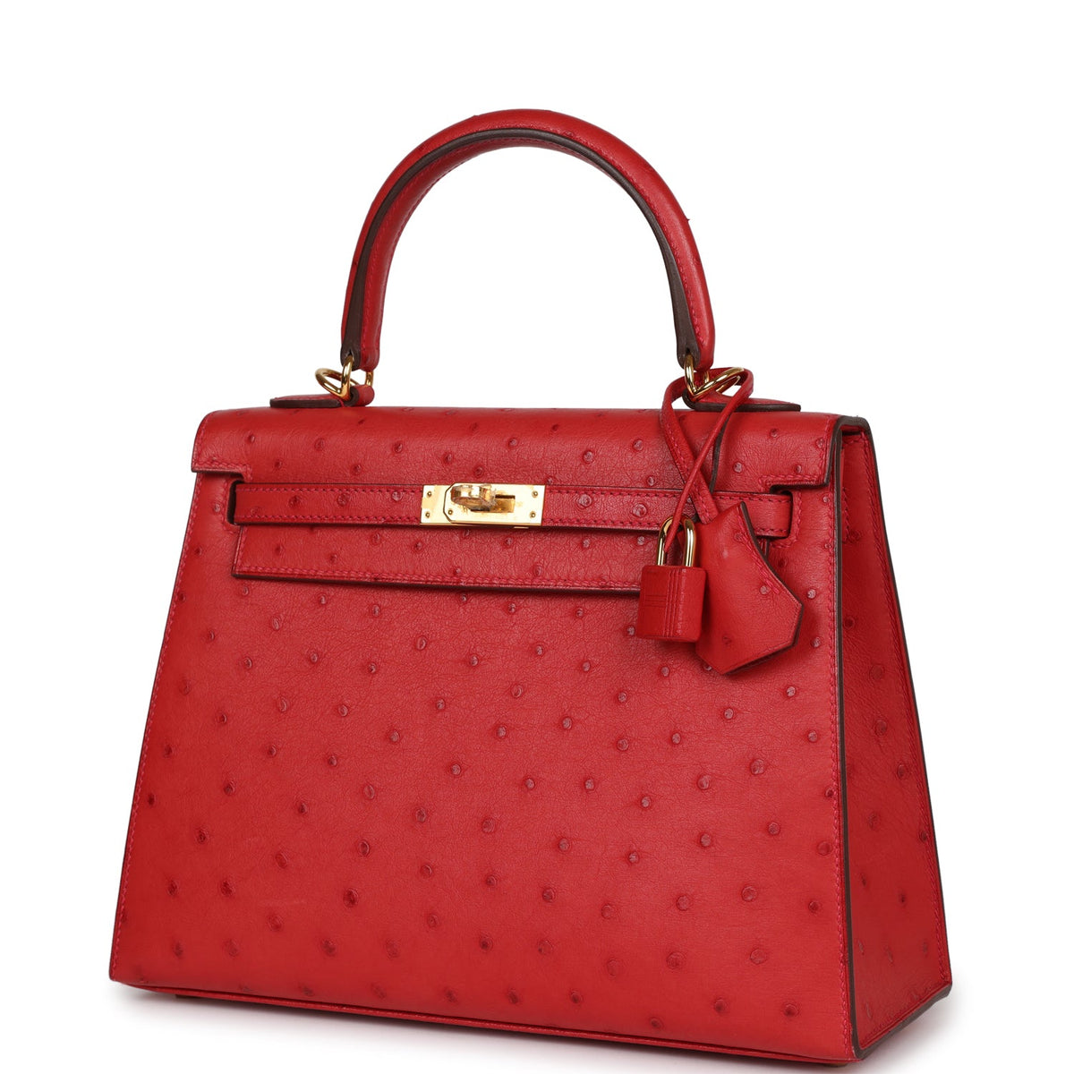 Hermès Special Order (HSS) Kelly Sellier 25 Rouge Vif Verso Ostrich Gold Hardware