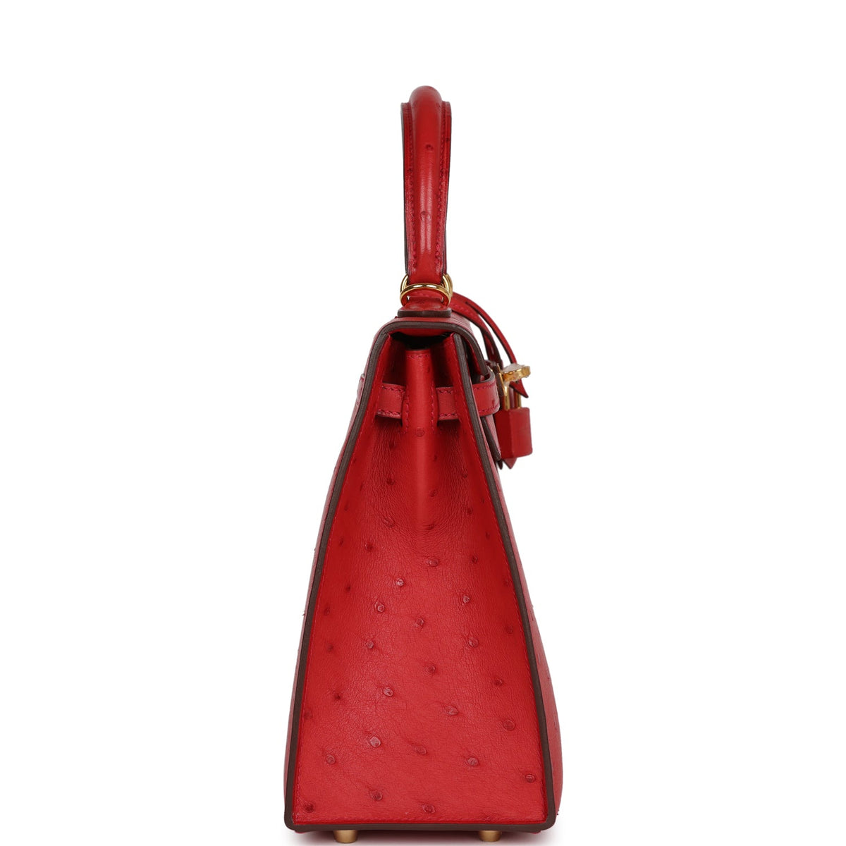 Hermès Special Order (HSS) Kelly Sellier 25 Rouge Vif Verso Ostrich Gold Hardware