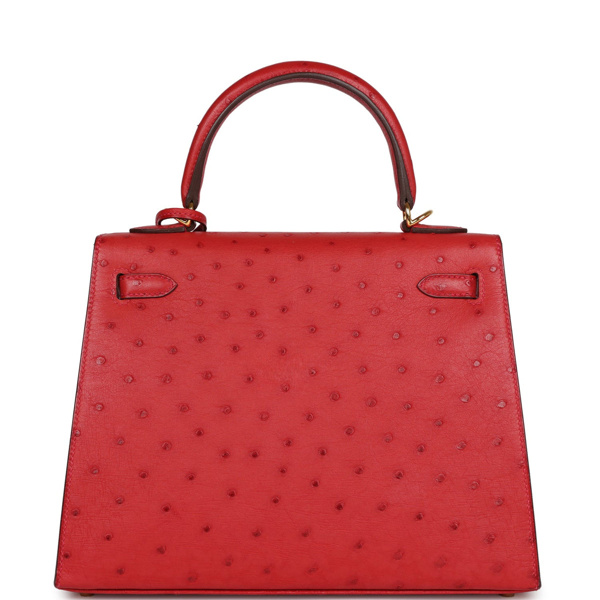 Hermès Special Order (HSS) Kelly Sellier 25 Rouge Vif Verso Ostrich Gold Hardware
