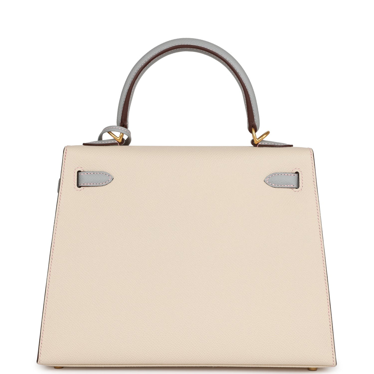 Hermès Special Order (HSS) Kelly Sellier 25 Craie and Bleu Glacier Epsom Brushed Gold Hardware