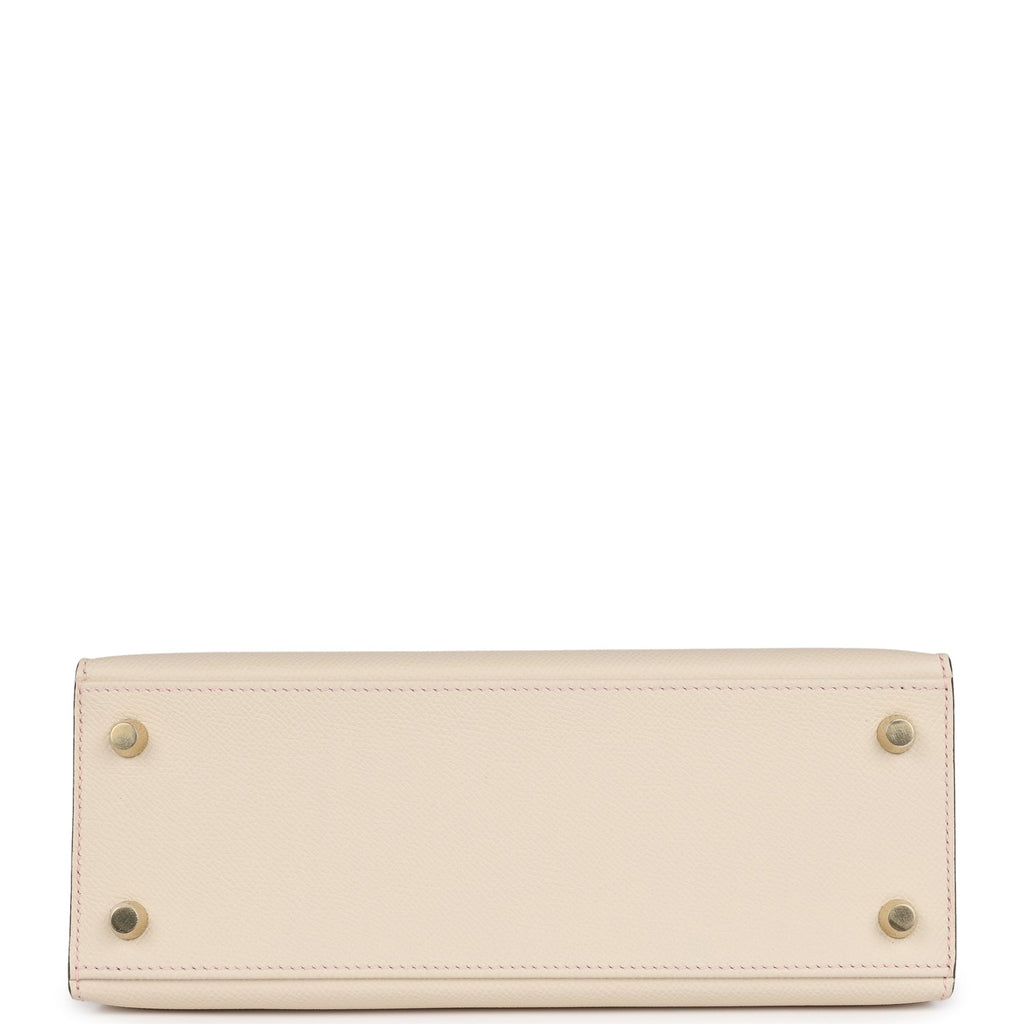 Hermès Special Order (HSS) Kelly Sellier 25 Craie and Bleu Glacier Epsom Brushed Gold Hardware