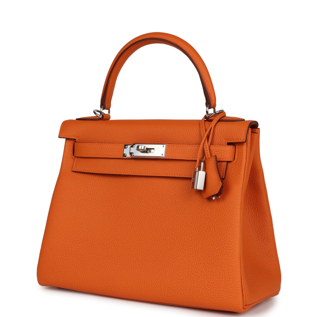 Hermès Kelly Retourne 28 Orange Togo Palladium Hardware