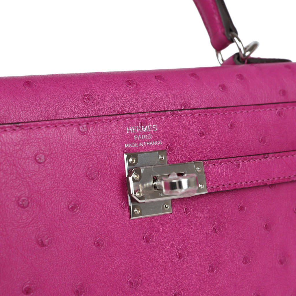 Hermès Kelly Sellier 25 Rose Pourpre Ostrich Palladium Hardware