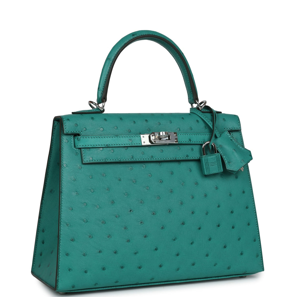 Hermès Kelly Sellier 25 Vert Verone Ostrich Palladium Hardware