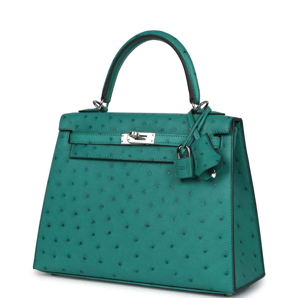 Hermès Kelly Sellier 25 Vert Verone Ostrich Palladium Hardware
