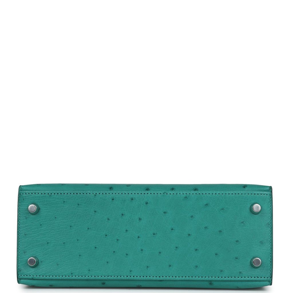 Hermès Kelly Sellier 25 Vert Verone Ostrich Palladium Hardware