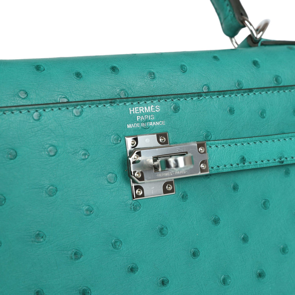 Hermès Kelly Sellier 25 Vert Verone Ostrich Palladium Hardware