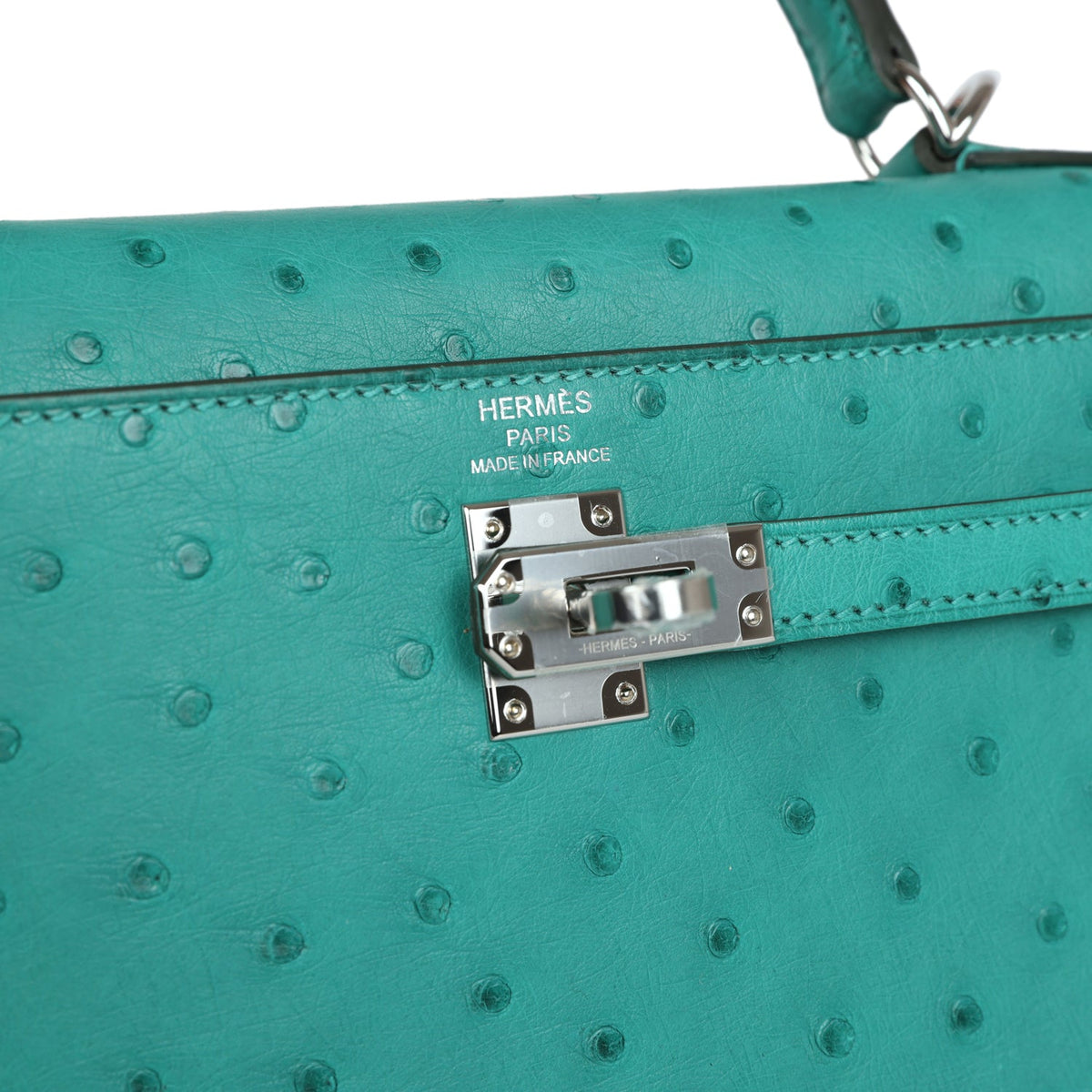 Hermès Kelly Sellier 25 Vert Verone Ostrich Palladium Hardware