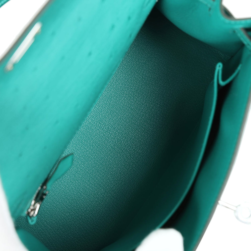 Hermès Kelly Sellier 25 Vert Verone Ostrich Palladium Hardware