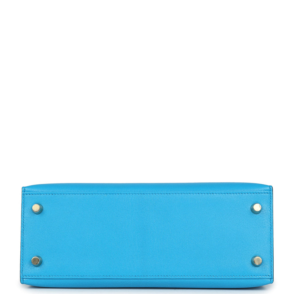 Hermès Kelly Sellier 25 Bleu Frida Chevre Gold Hardware