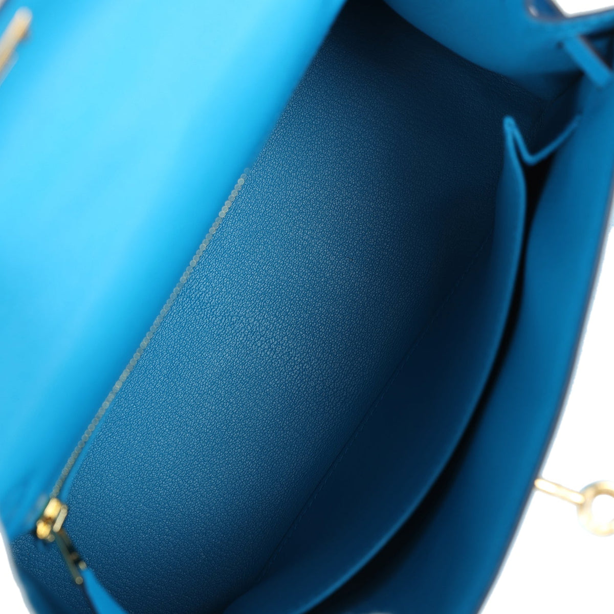 Hermès Kelly Sellier 25 Bleu Frida Chevre Gold Hardware