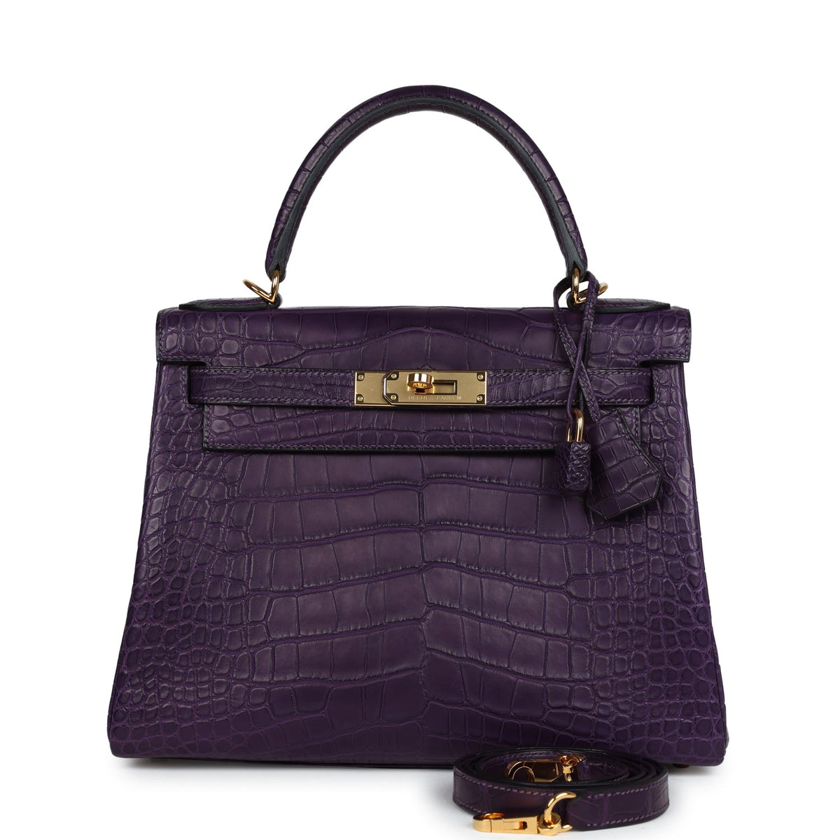 Hermès Kelly Retourne 28 Amethyst Matte Faux Leather Gold Hardware