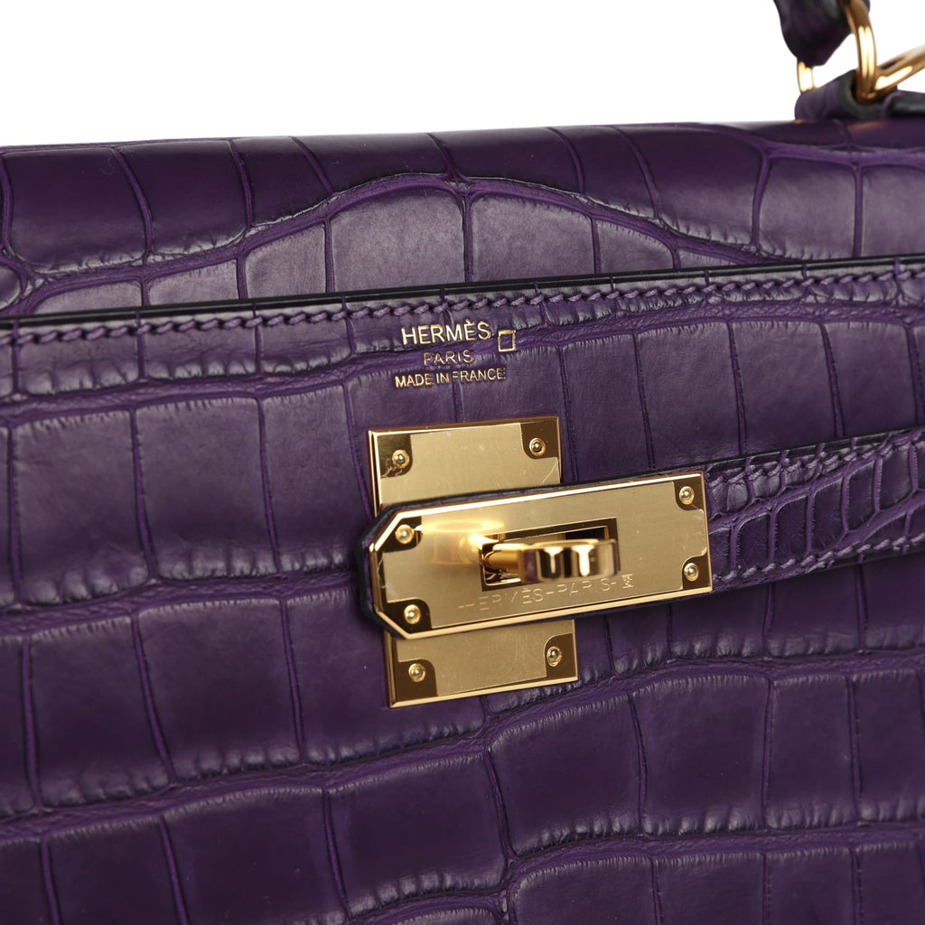 Hermès Kelly Retourne 28 Amethyst Matte Faux Leather Gold Hardware